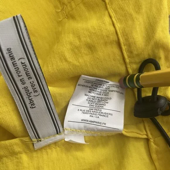 Ami Alexandre Mattiussi 1/4 Zip Ripstop Hooded Windbreaker Men Yellow Designer - Picture 6 of 8